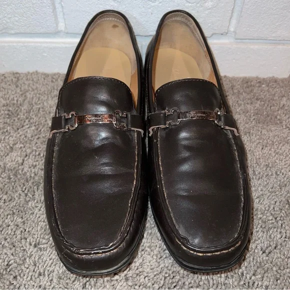Salvatore Ferragamo Brown Leather Loafers Men’s Size 10 Italy Salvatore Ferragamo Gancini Bit Loafers Drivers Mens Shoes  main image 3